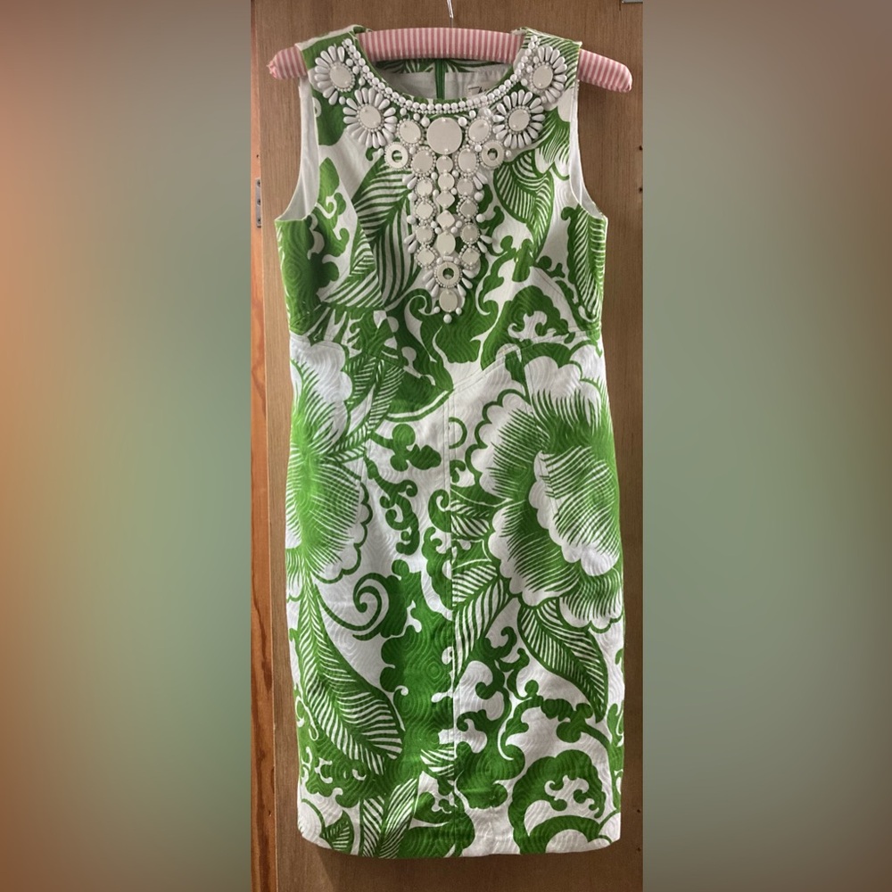 Milly Green and White Dress with Beaded Detail